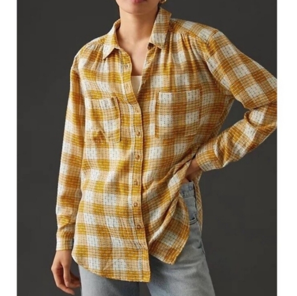 Anthropologie Pilcro yellow plaid button down - Picture 4 of 11